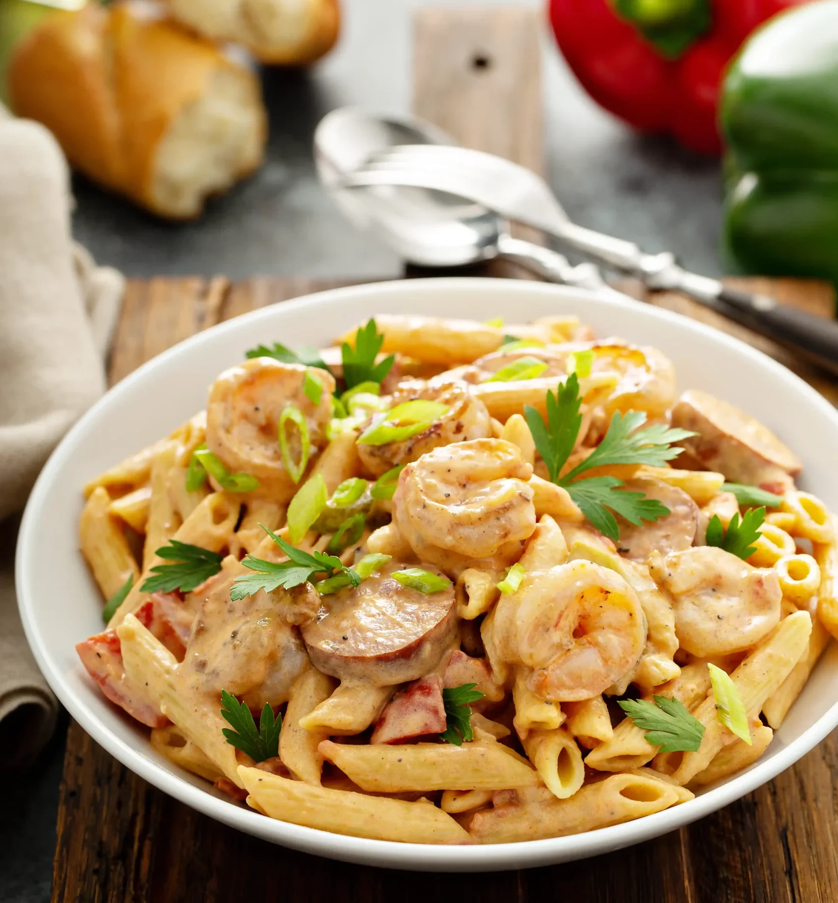 recette Pâtes crémeuses au poulet cajun et aux crevettes facile