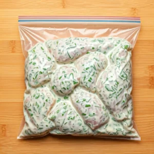 Ajoutez les morceaux de poulet et la marinade dans un sac en plastique à fermeture éclair de taille gallon