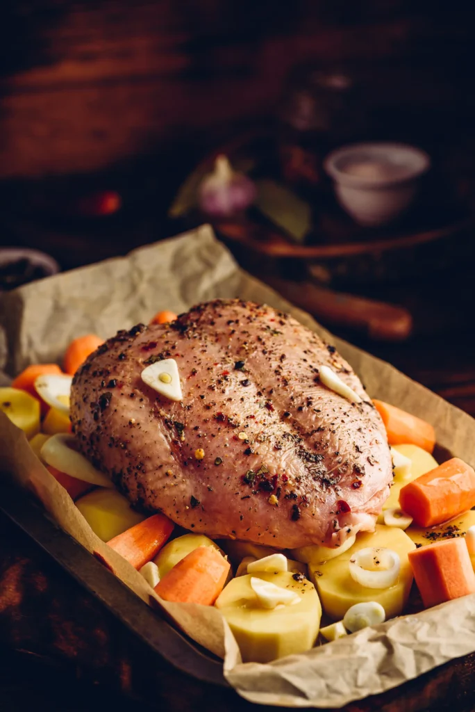 légumes pour accompagner le poulet au citron : asperges rôties, pois gourmands et pommes de terre grenaille
