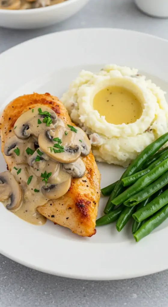 chapon en morceaux a la creme et aux champignons 1
