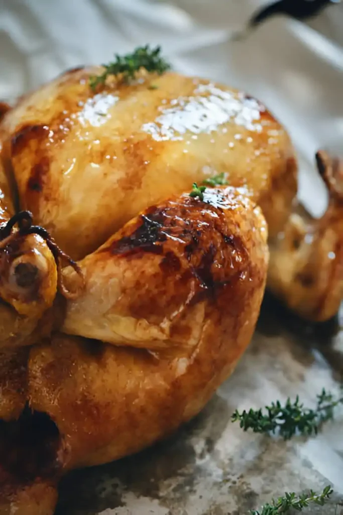 Poulet rôti à la maison, doré à souhait et parfumé aux herbes de Provence