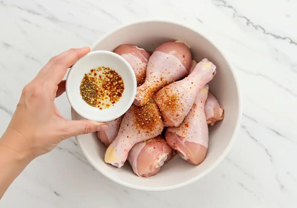 mélange d'épices pour pilons de poulet au four : paprika fumé, ail en poudre, origan et poivre