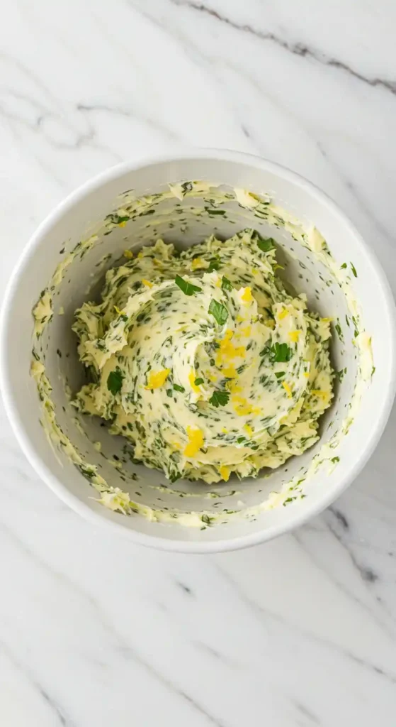 beurre aux herbes composé avec persil frais et zestes de citron pour badigeonner le poulet en cocotte