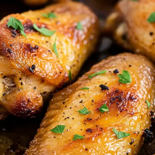 Ailes de poulet cuites à l'air fryer, croustillantes et dorées, parsemées de persil.