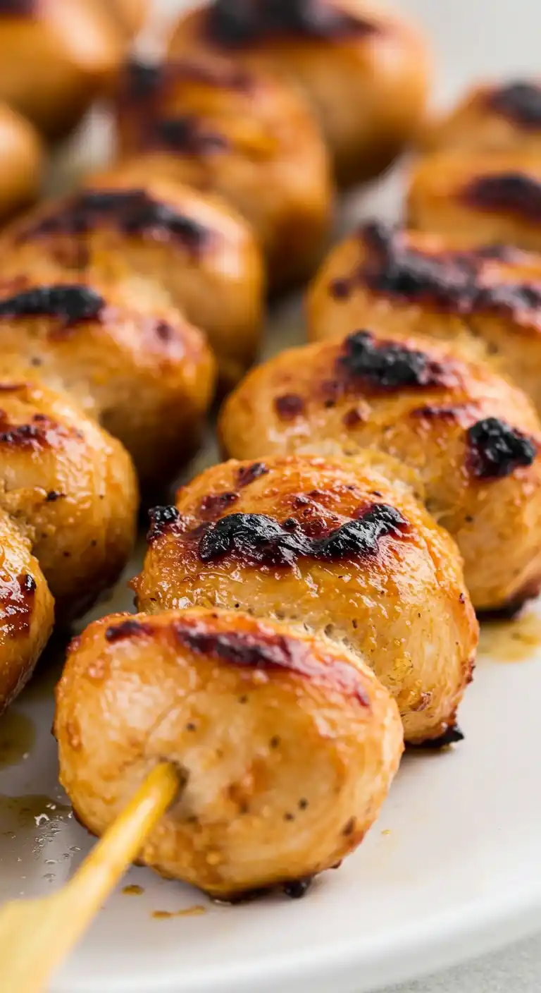 Brochettes de poulet grillées à l'air fryer, avec une belle coloration caramélisée