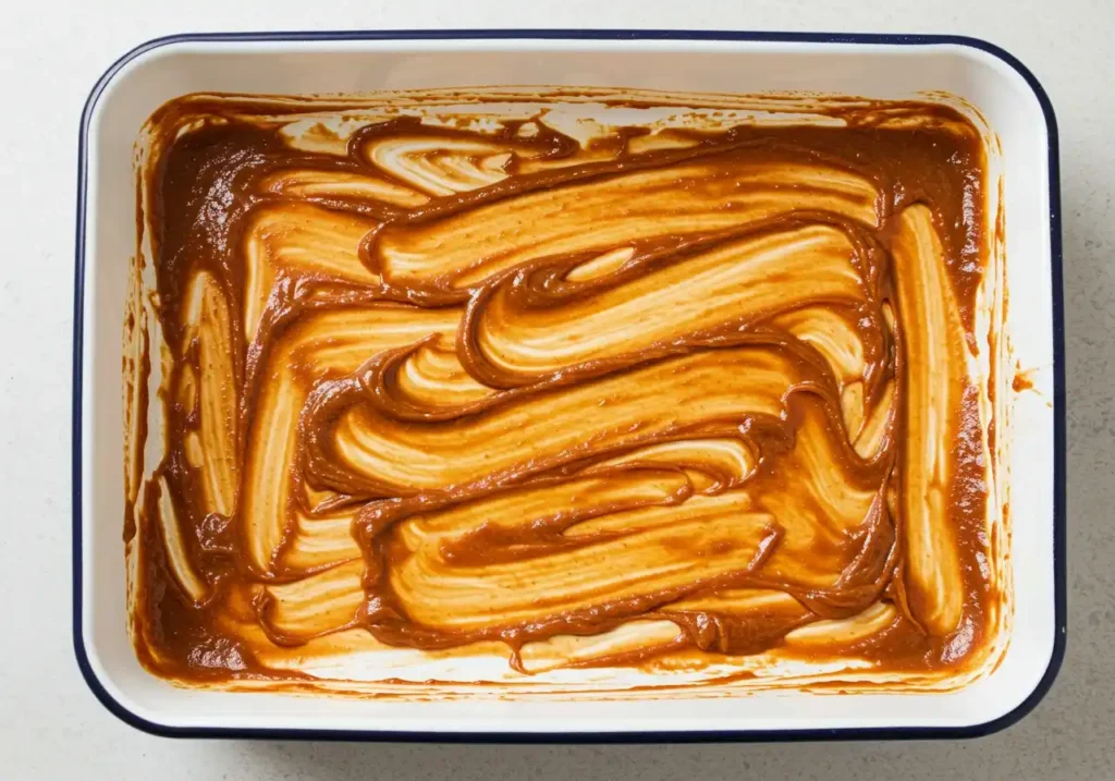 Une marinade portugaise de couleur marron étalée dans un plat de cuisson, pour un poulet