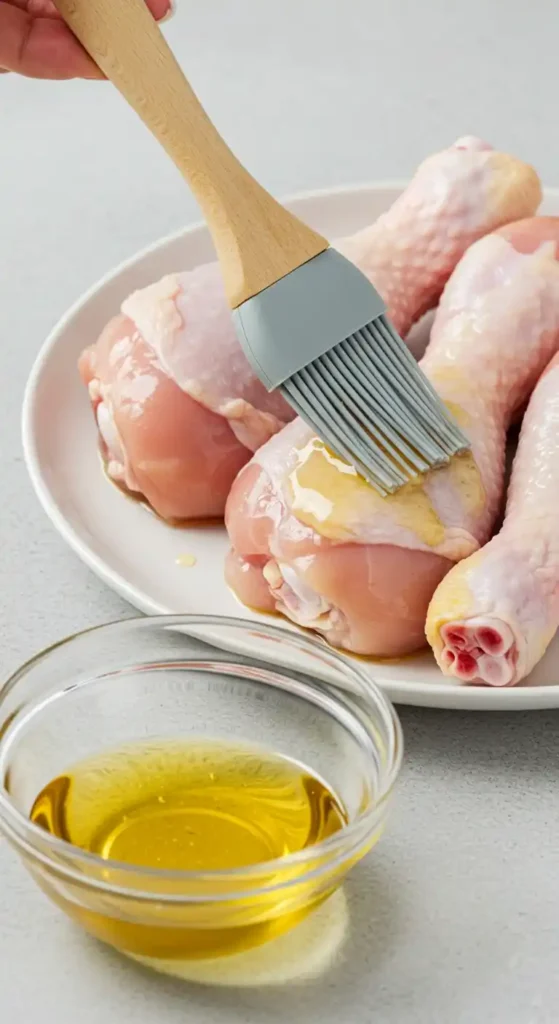 Pilons de poulet huilés pour cuisson à l'air fryer.