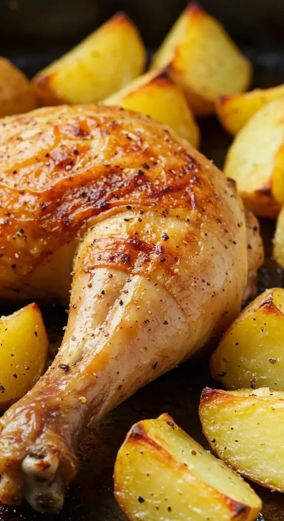 cuisse de poulet cuite au Cookeo avec peau dorée, accompagnée de pommes de terre fondantes