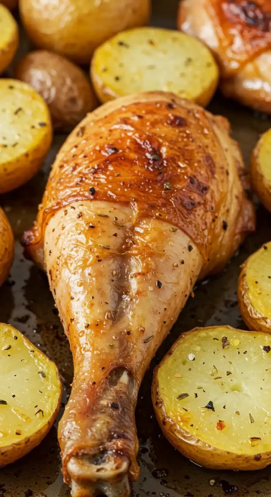 cuisses de poulet au Cookeo servies avec pommes de terre rôties, recette rapide et facile