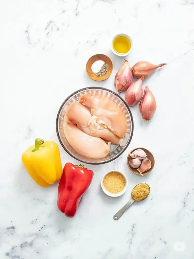 Ingredients pour des brochettes de poulet au four