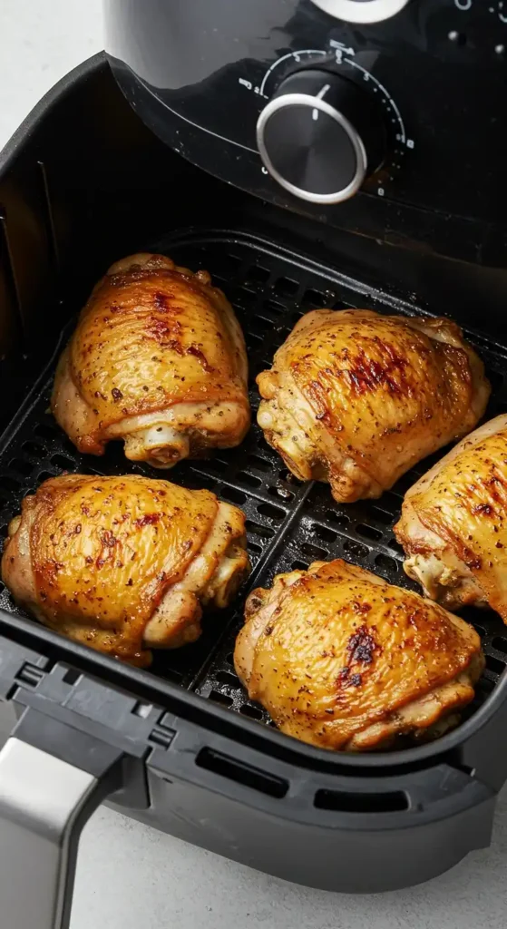 cuisses de poulet congelées assaisonnées au citron-poivre dans l'air fryer après première cuisson